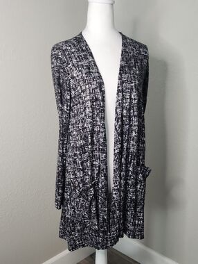 LuLaRoe Black & White Open-Front Patterned Cardigan Caroline Medium